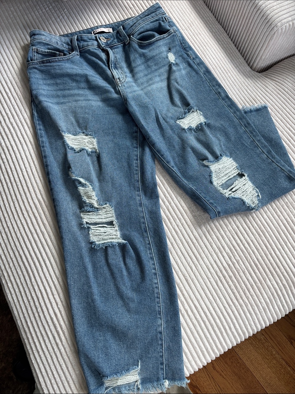 SO Medium Blue High Rise Straight Leg Distressed Jeans